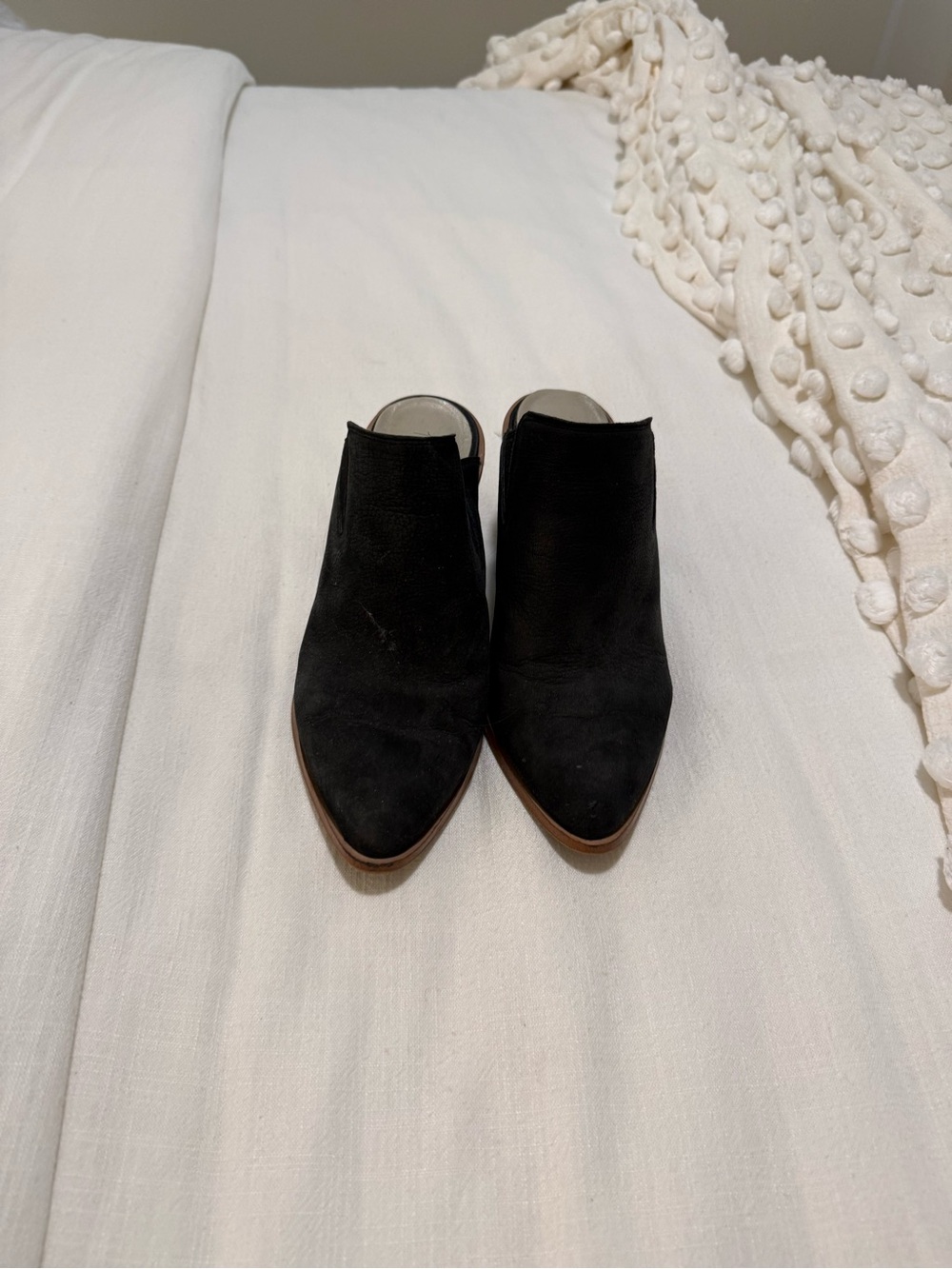 1. State Black Suede Pointed Toe Mule Booties